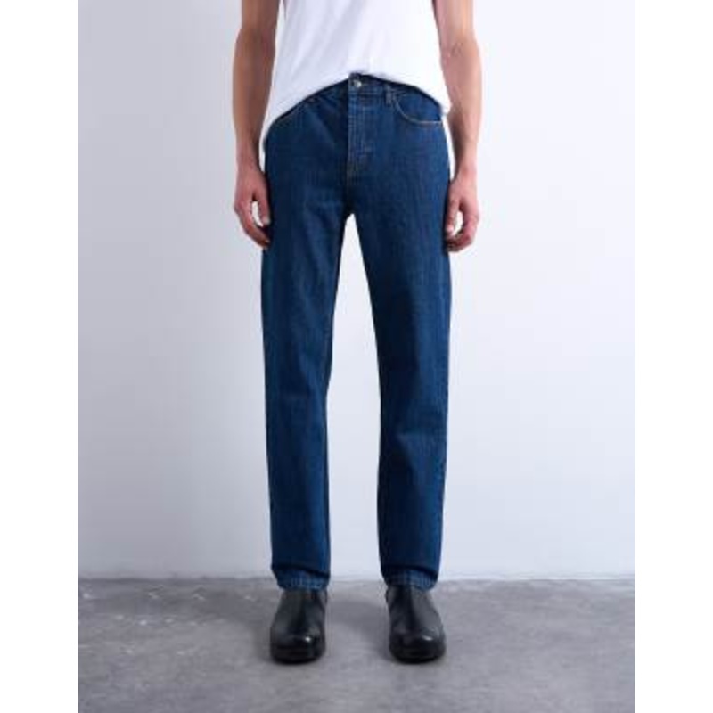 Topman rigid straight jeans in dark wash blue