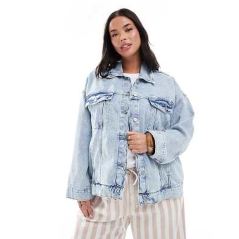 Vero Moda Curve Tessa oversized denim jacket in light blue wash