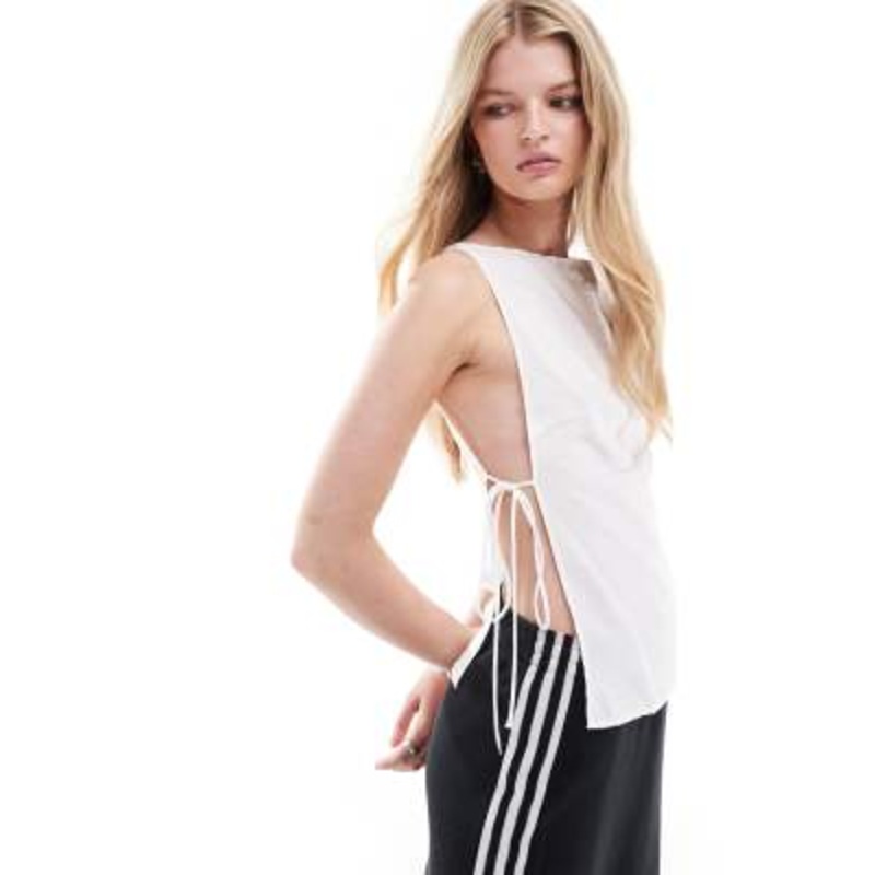 Weekday Cintia boat neck top with side tie detail in white