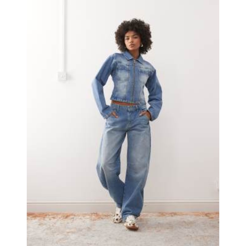 COLLUSION denim set in mid wash blue