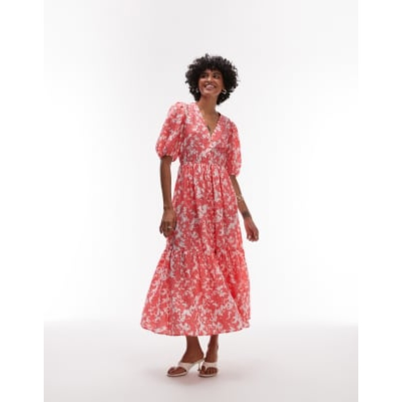 & Other Stories premium tiered volume maxi dress in pink marble print