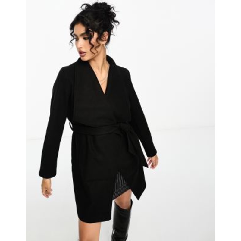 Vila waterfall belted coat in black