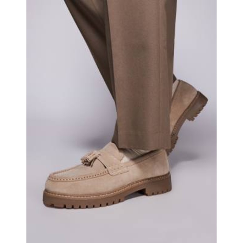 Walk London Sean tassel loafers in stone suede