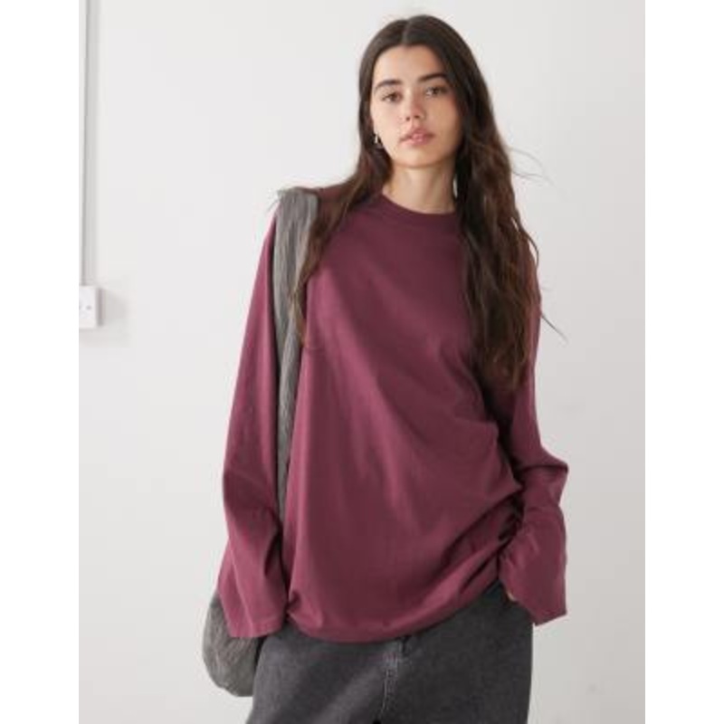 Weekday oversized long sleeve t-shirt in burgundy