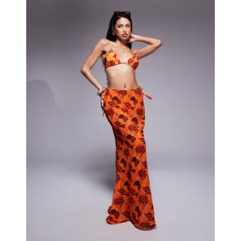 Candypants tie dye mesh maxi beach skirt in orange
