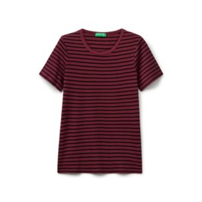 United Colors of Benetton CREW NECK STRIPED – T-Shirt print – violet/dunkelrot