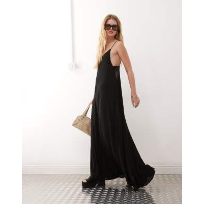 Weekday Cyndra floaty crepe maxi cami dress in black