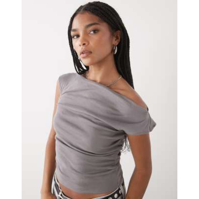 Weekday semi sheer drape neck top in mid gray