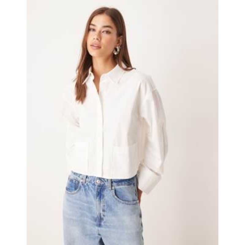 YAS premium cropped shirt with pocket details in white