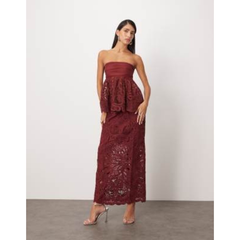 ARRANGE floral cornelli tie back bandeau top and column midi skirt in merlot
