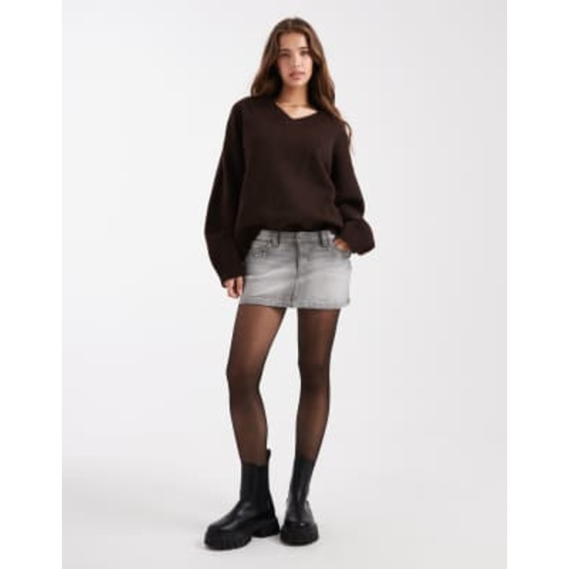 Cotton On studded denim mini skirt in gray