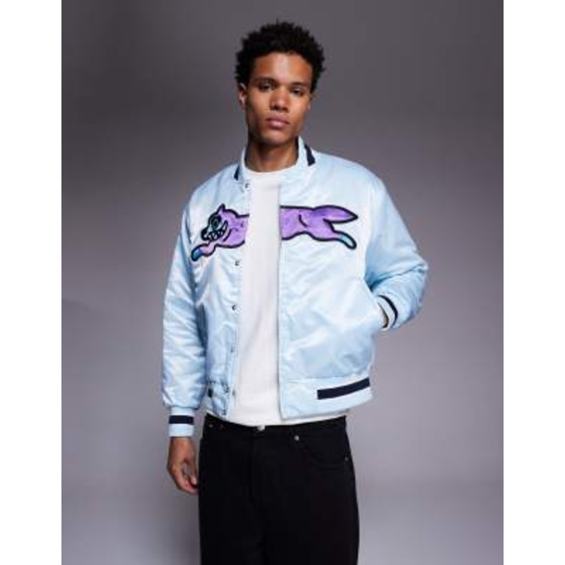 ICECREAM running dog satin varsity jacket in light blue