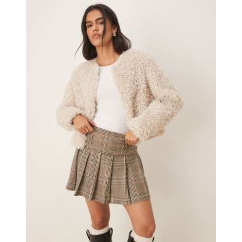 JDY faux fur cropped jacket in white