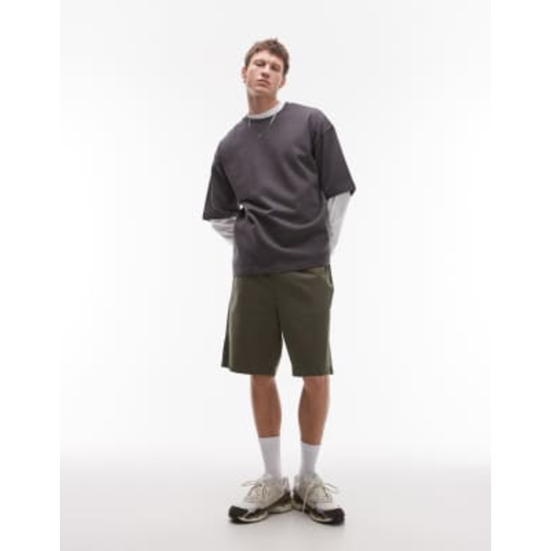 Topman washed cotton chino shorts in khaki green