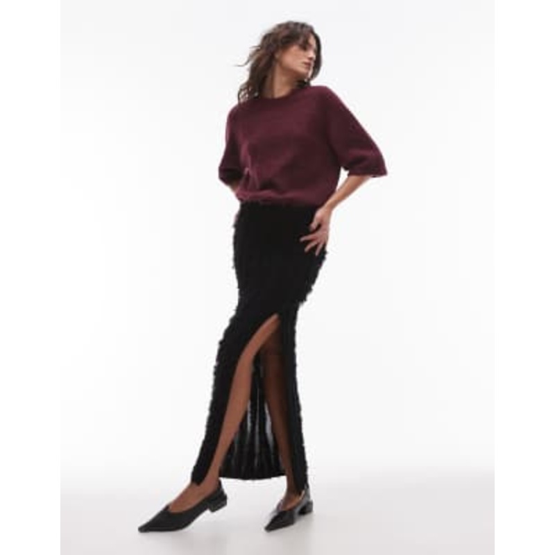 Topshop knit textured maxi skirt in black
