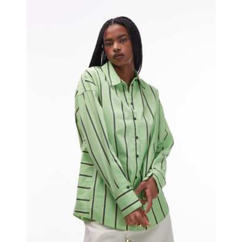 Topshop oversized shirt in green and yellow stripes
