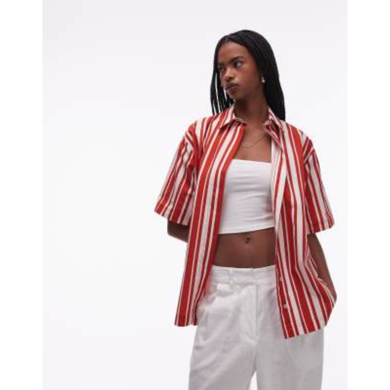 Topshop poplin resort shirt in red stripe