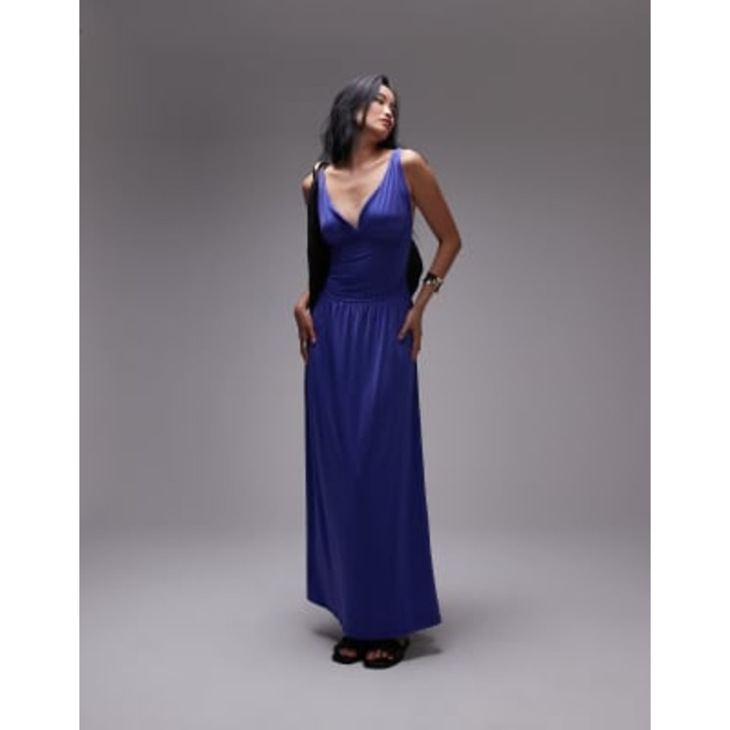 Topshop ruched waist cami maxi dress in cobalt blue
