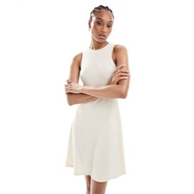 Vero Moda Tall ribbed racer mini dress in cream