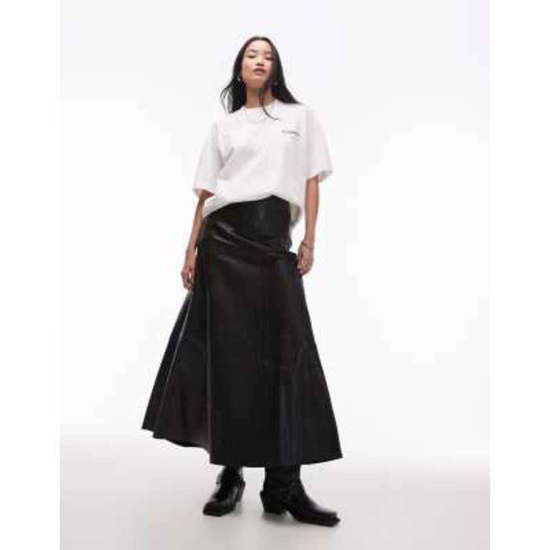 AllSaints Gia leather maxi skirt in black