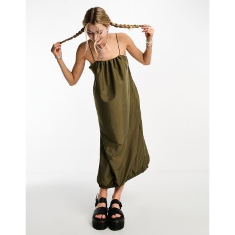 COLLUSION toggle strap maxi dress in khaki