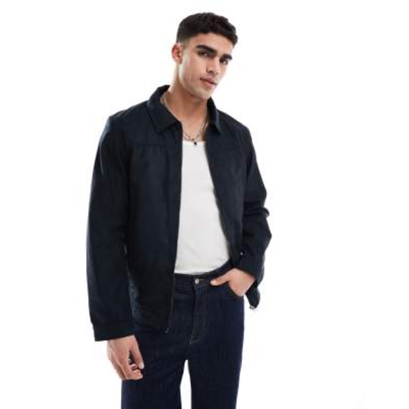 Jack & Jones faux suede harrington jacket in navy
