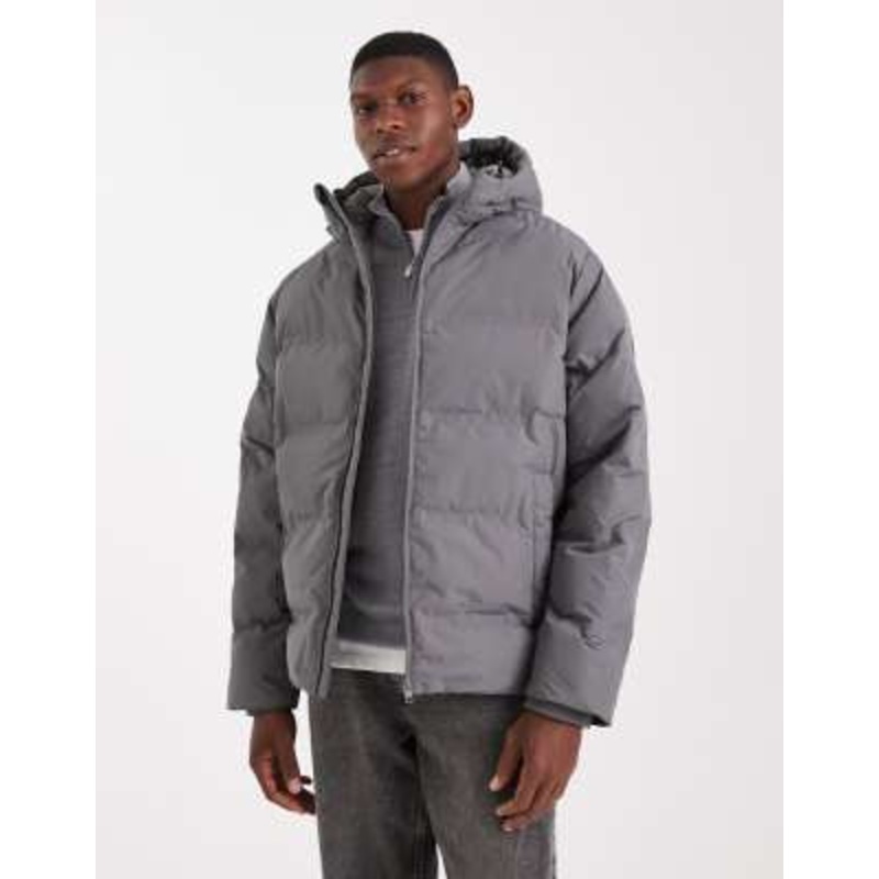 Jack & Jones thick puffer jacket with hood in gray