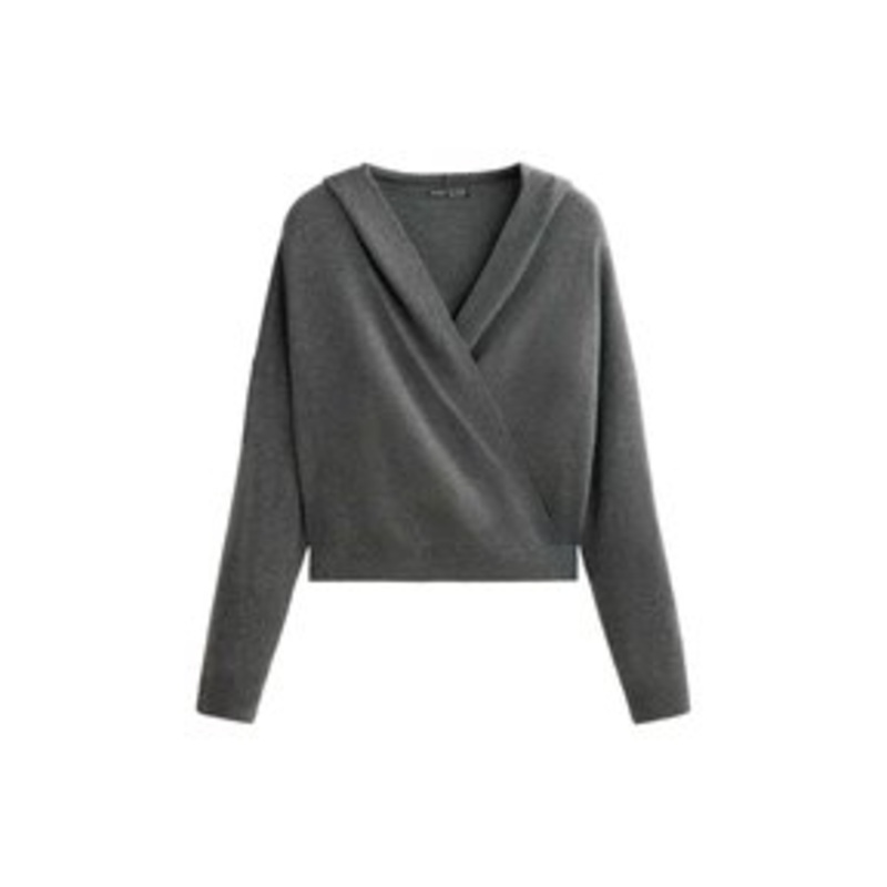 OYSHO KNIT CROSSOVER HOODED – Strickpullover – mottled grey/grau-meliert