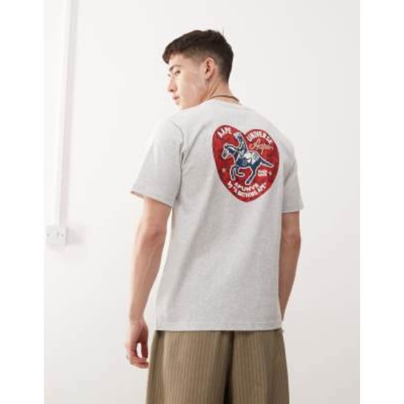Aape by A Bathing Ape heart back print logo t-shirt in heather gray