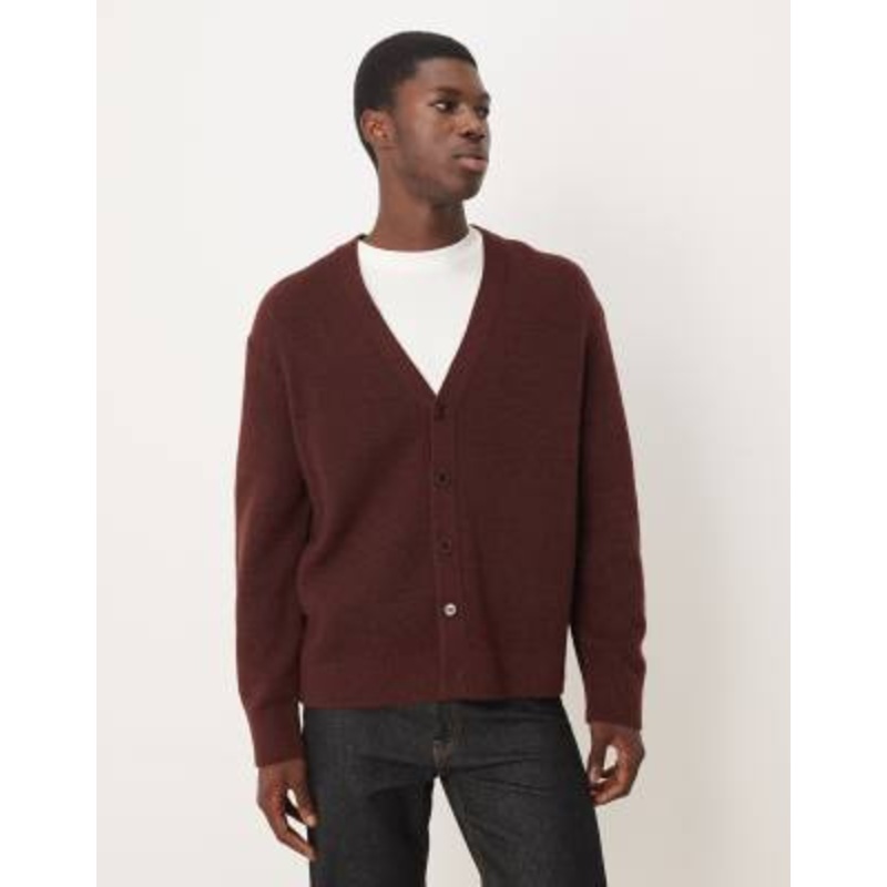 ARKET wool blend cardigan with button front in burgundy wine