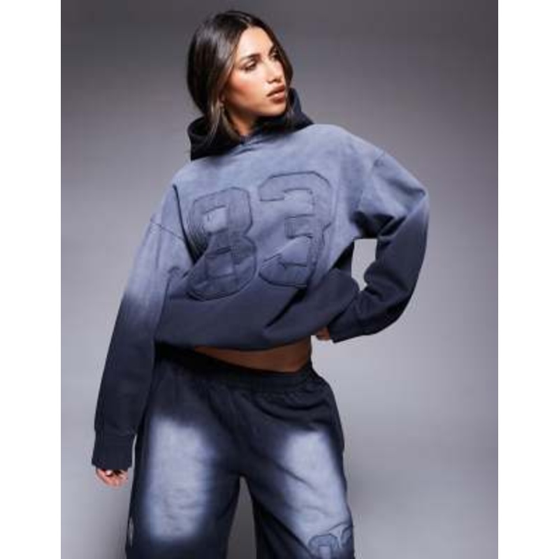 Courtside varsity detail hoodie in washed black – part of a set