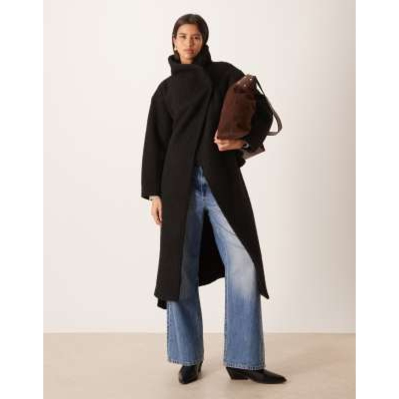 Gina Tricot textured belted midaxi coat in black