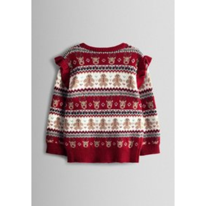 JoJo Maman Bb REGULAR FIT – CHRISTMAS FRILL SHOULDER FAIRISLE – Strickjacke – red reindeer/rot