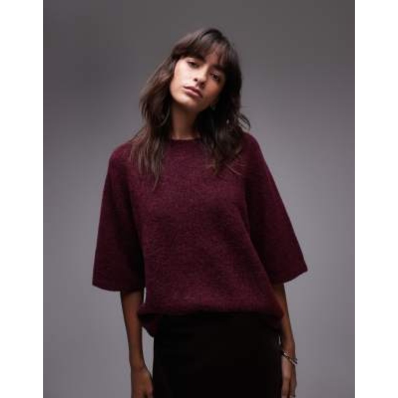 & Other Stories alpaca short sleeve knitted sweater in burgundy exclusive to