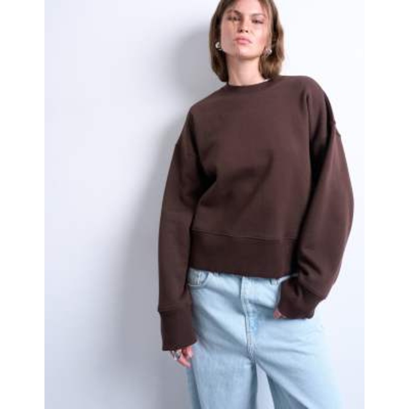 Topshop premium heavyweight oversized sweatshirt in chocolate brown