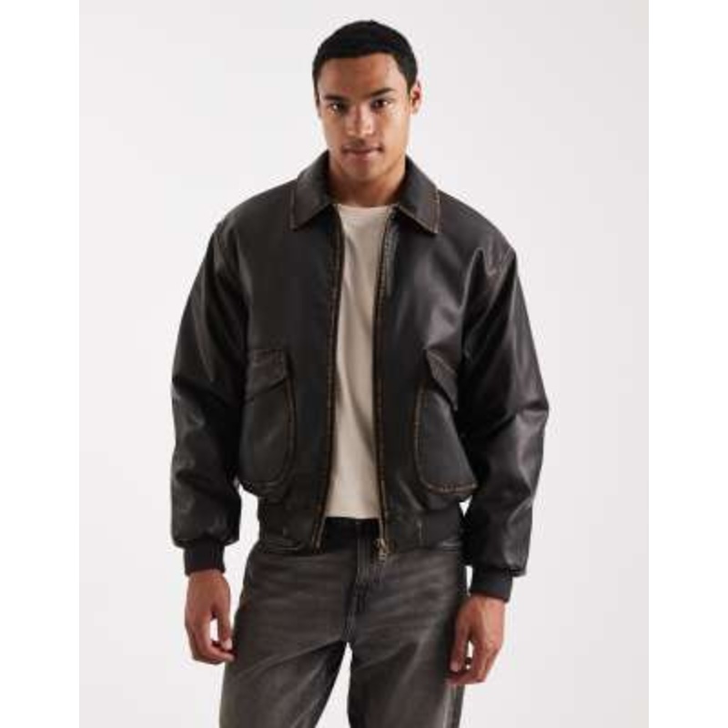 Cotton On vintage faux leather bomber jacket in washed brown