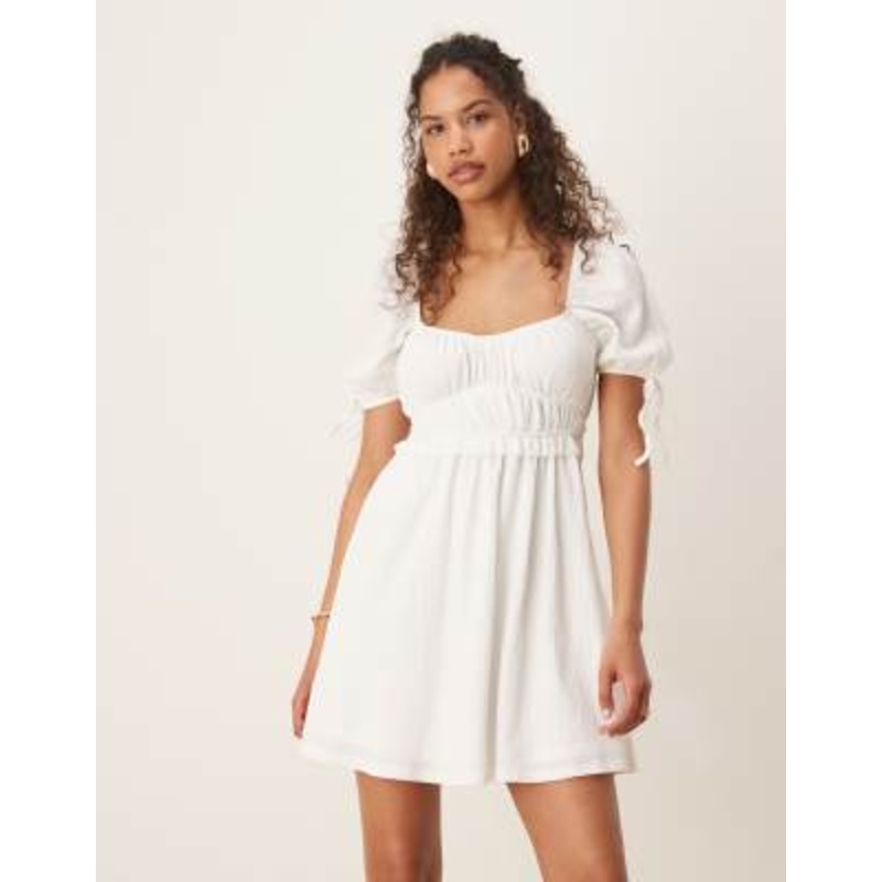 Gina Tricot short puff sleeves mini dress in white