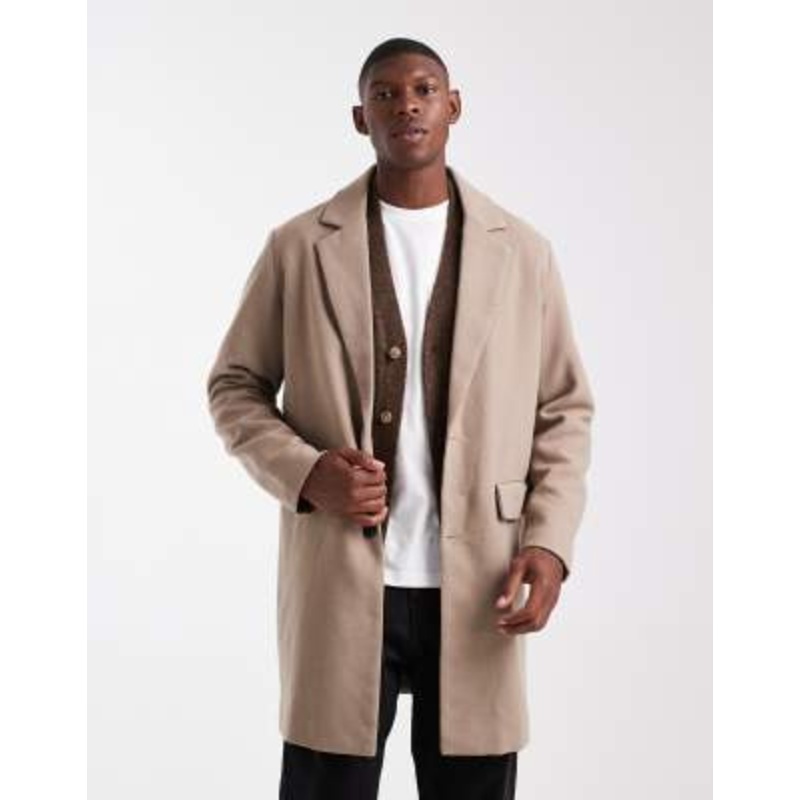Jack & Jones wool blend overcoat in beige