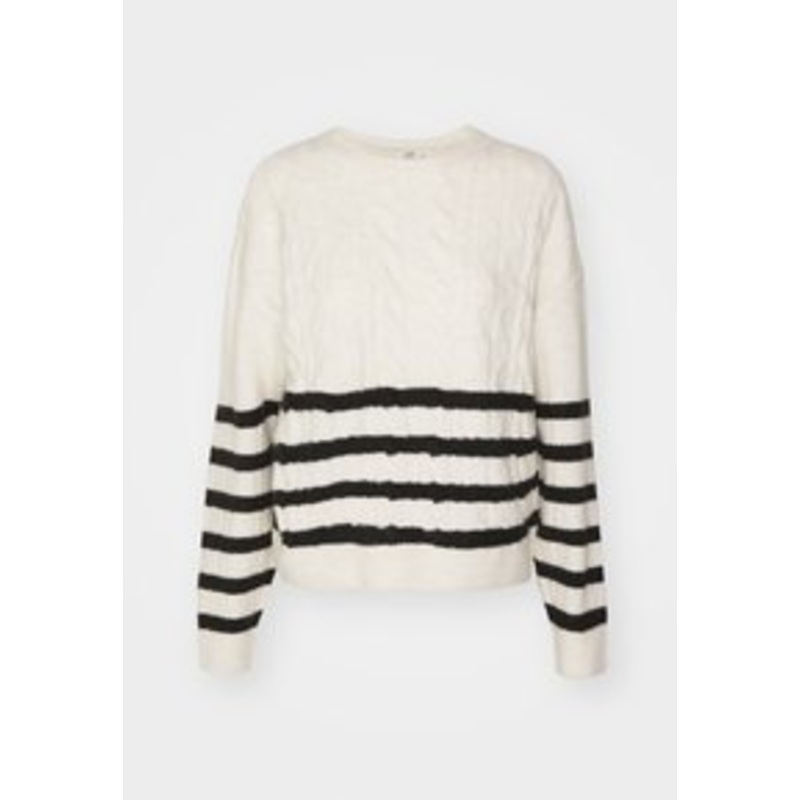 JDY JDYZARI O NECK CABLE STRIPE – Strickpullover – sandshell/black/beige