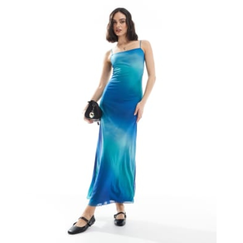 JJXX mesh maxi dress in blue ombre print
