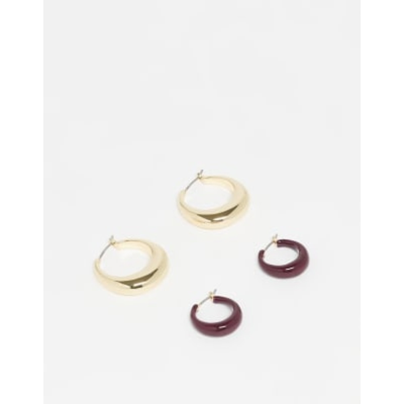 & Other Stories 2-pack small hoop earings in dark red and gold