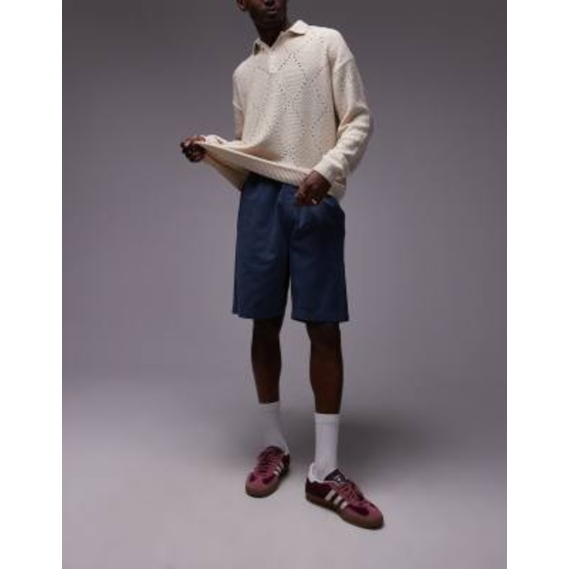 Topman washed cotton chino shorts in blue