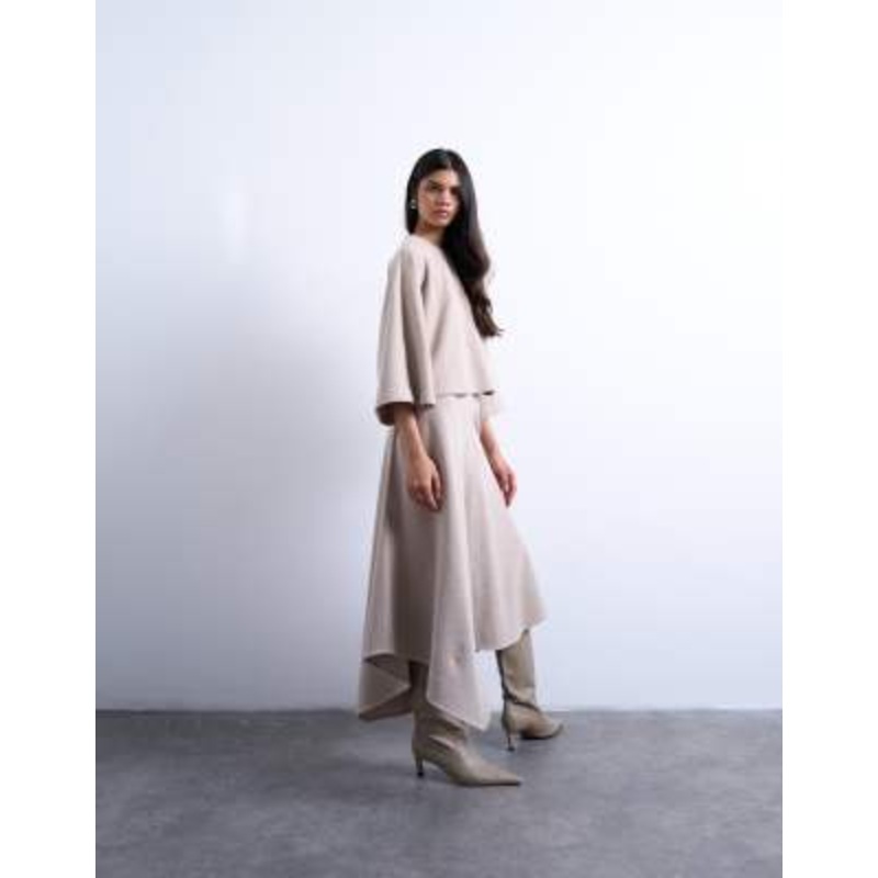 Topshop soft touch handkerchief hem asymmetric skirt in taupe – part of a set