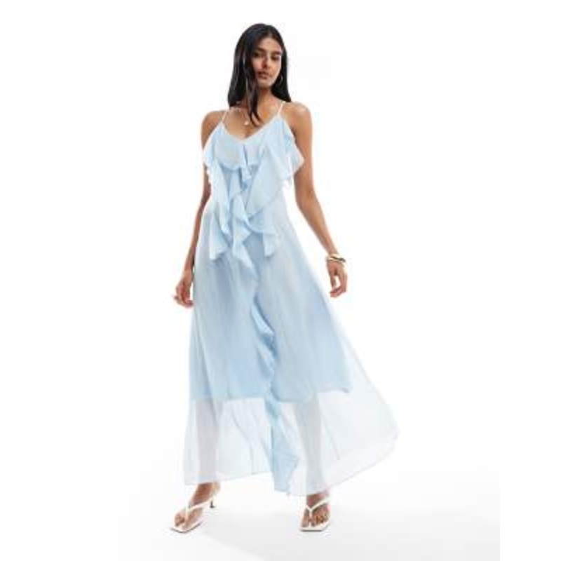 Vero Moda boho ruffle cami maxi dress in blue