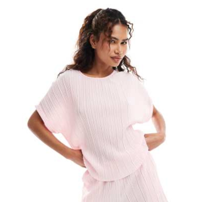 Vero Moda plisse t-shirt in pink – part of a set