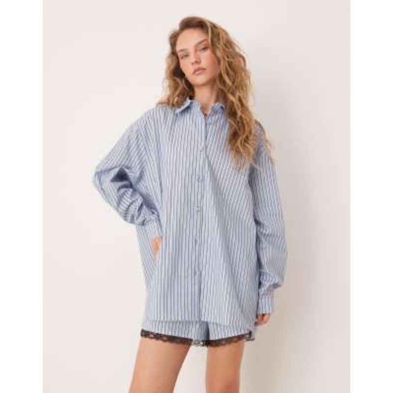 VRG GRL june striped oversized shirt in blue