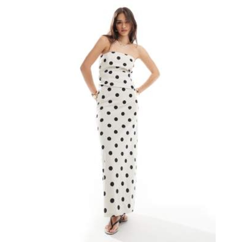 4th & Reckless linen look maxi skirt in cream polka dot – part of a set
