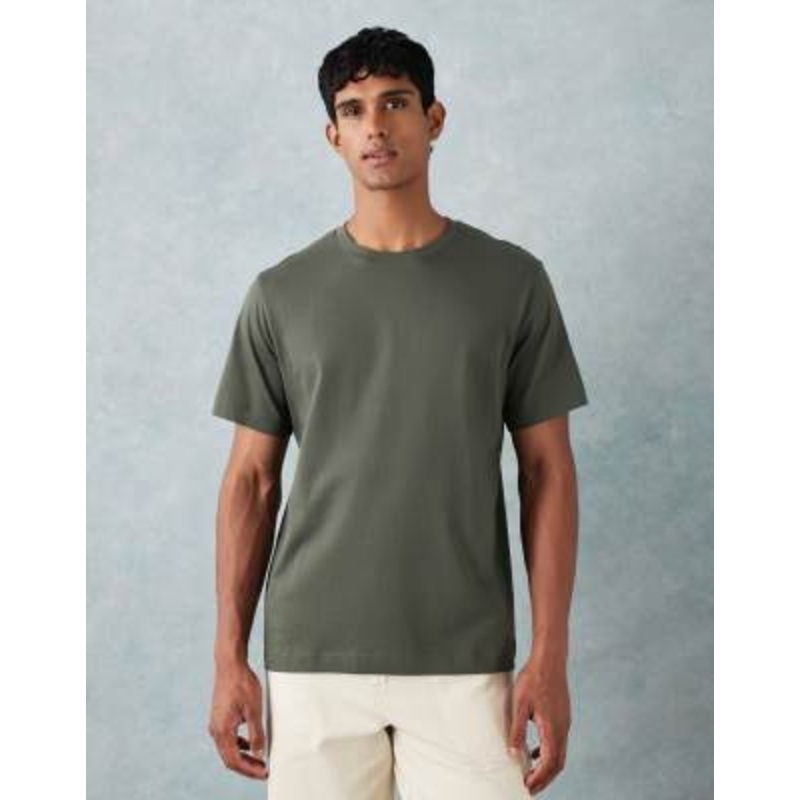 ARKET midweight jersey T-shirt in dark khaki green