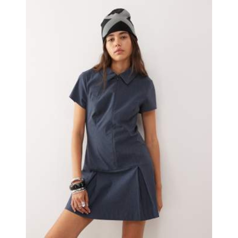 COLLUSION bengaline tailored fitted dress in navy