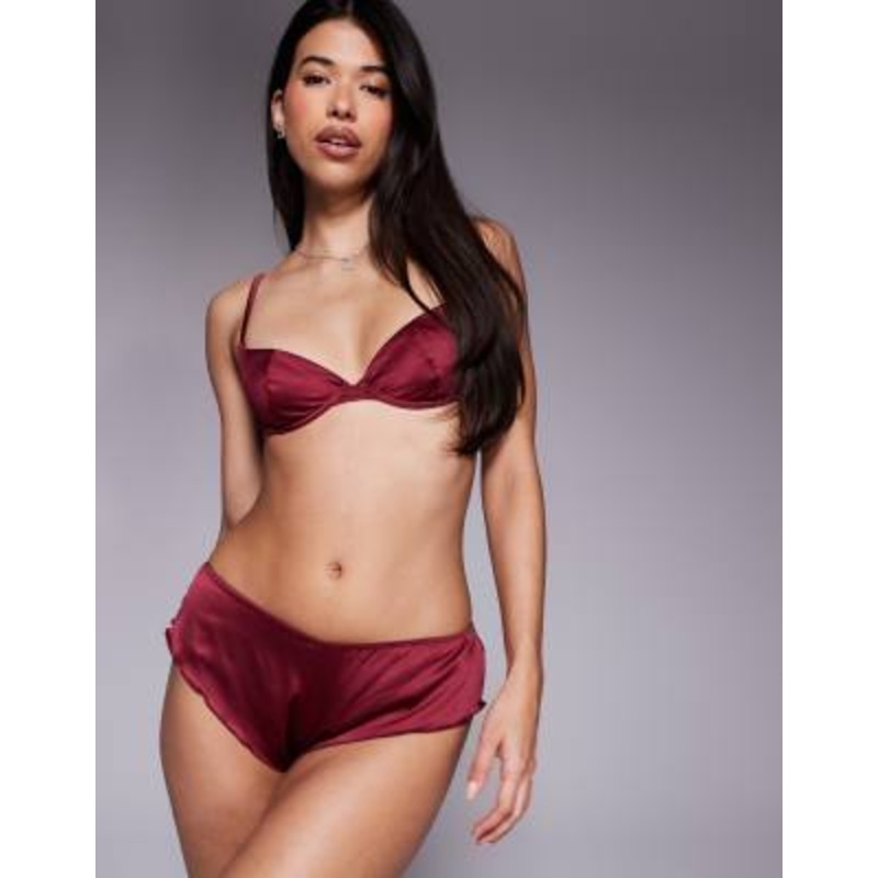 DESIGN Brooke clean satin & mesh lingerie in burgundy